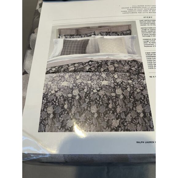 Ralph Lauren Avery Duvet Cover Full /Queen Gray Chrysanthemum Floral 92"X96"NEW - Picture 5 of 5